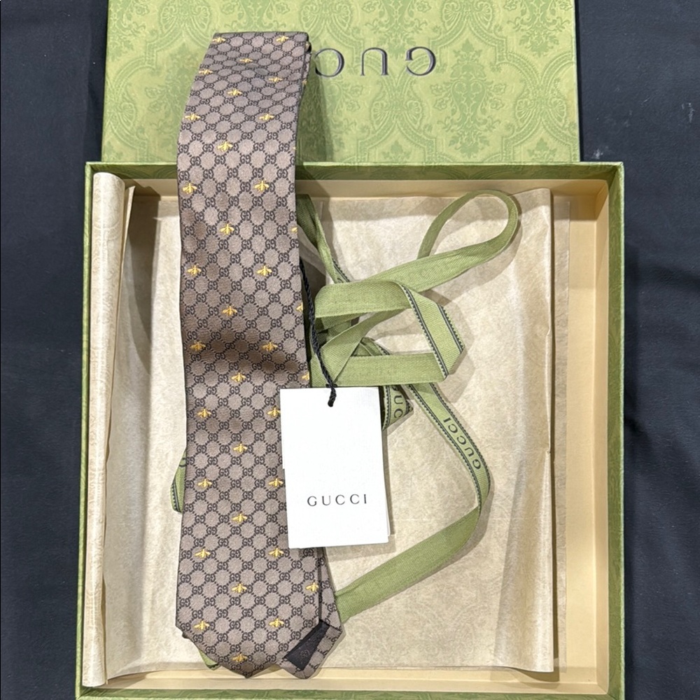 Gucci Brown and Gold Patterned Tie